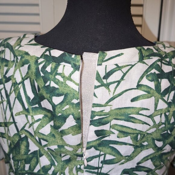 Massimo Dutti Cropped 100% Linen Bamboo Print Top Cream/Green Size 6 NWOT - Picture 3 of 5